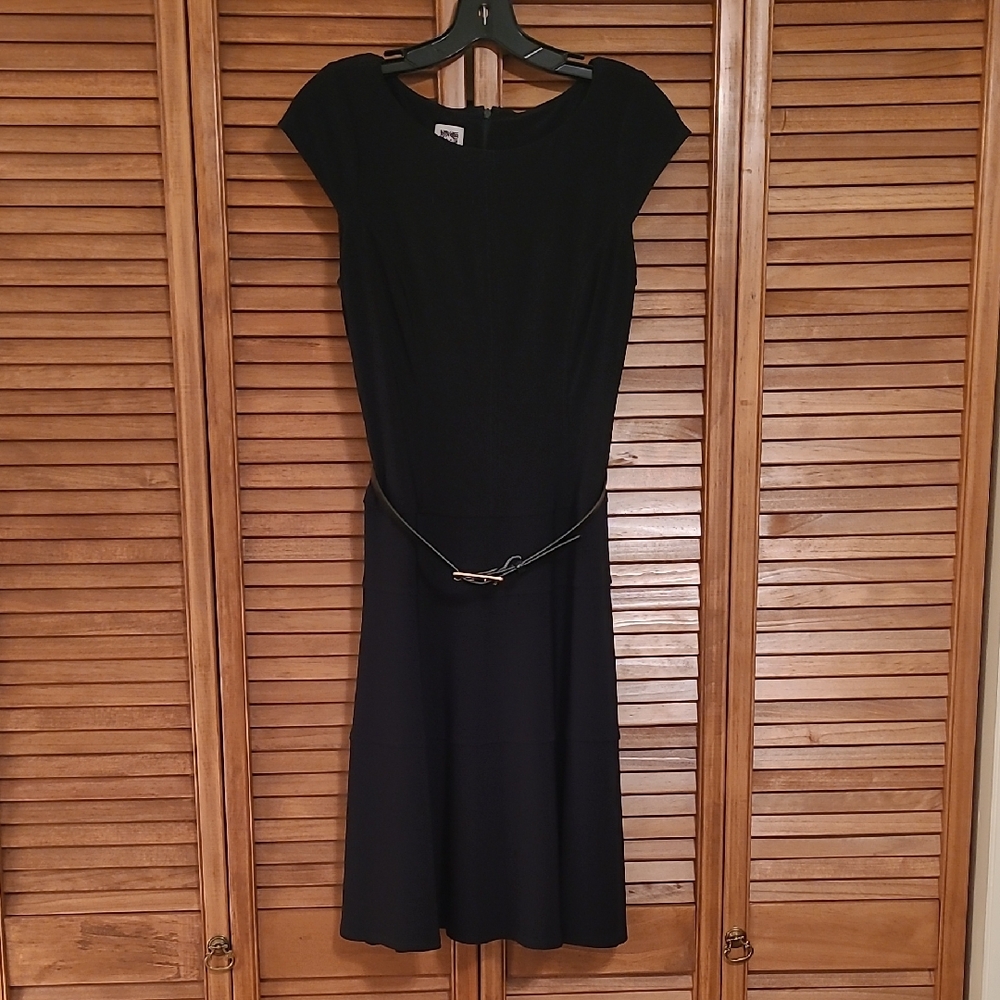 Anne Klein Black Fit And Flare Knee Length Dress with Cap Sleeves